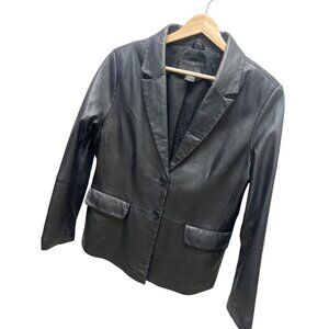 Jaclyn Smith Collection Vintage Y2K Black Genuine Leather Blazer Coat